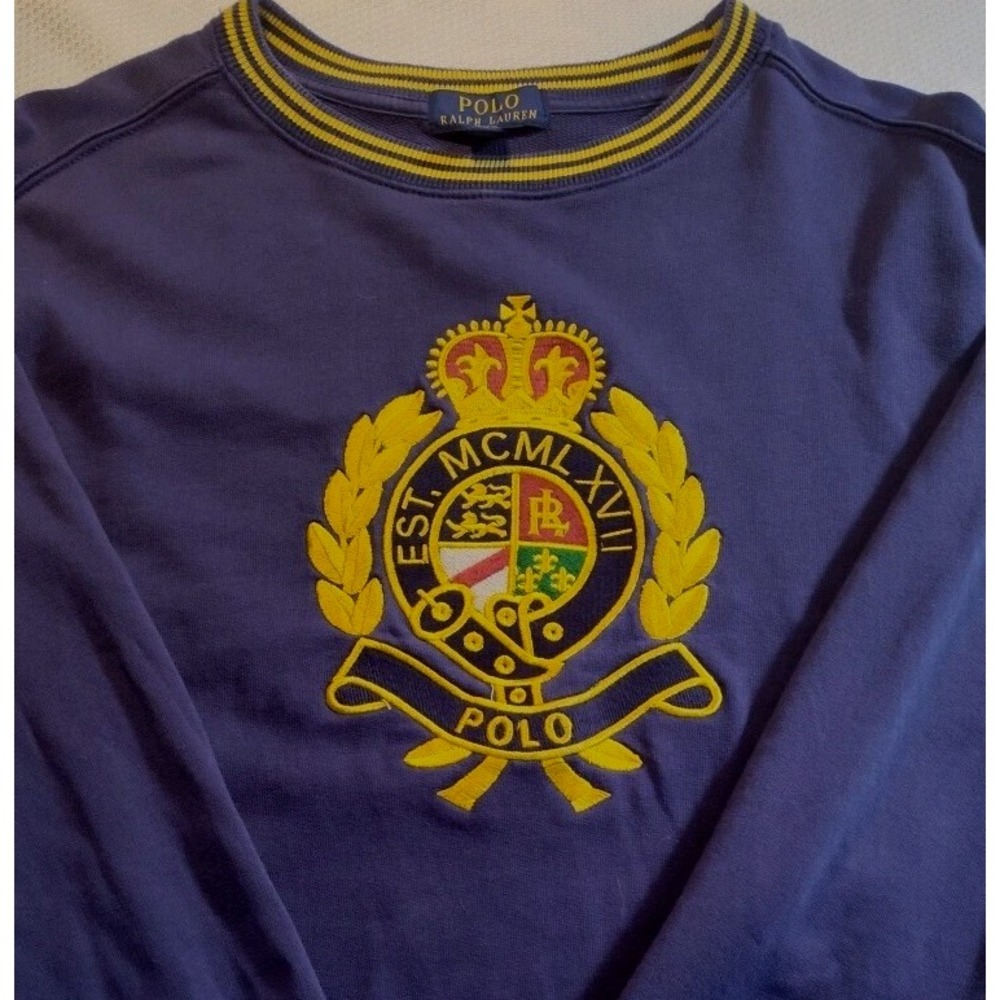 Polo Ralph Lauren Sweatshirt Mens XL Blue Pullover Big Embroidered Crest 1202
